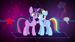 Size: 3840x2160 | Tagged: safe, artist:laszlvfx, edit, edited screencap, screencap, rainbow dash, twilight sparkle, alicorn, pegasus, pony, g4, duo, female, high res, lesbian, mare, ship:twidash, shipping, twilight sparkle (alicorn), wallpaper, wallpaper edit