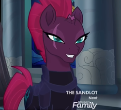 Size: 628x568 | Tagged: safe, screencap, tempest shadow, g4, my little pony: the movie, armor, beautiful, broken horn, canterlot castle, cracked horn, cropped, eye scar, female, horn, lidded eyes, mare, mohawk, scar, smiling, solo, stupid sexy tempest shadow, when she smiles