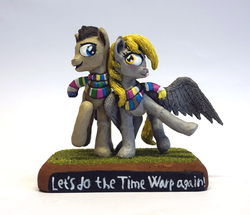Size: 746x641 | Tagged: safe, artist:ubrosis, derpy hooves, doctor whooves, time turner, earth pony, pegasus, pony, g4, clothes, female, male, mare, scarf, sculpey, sculpture, ship:doctorderpy, shipping, stallion, straight, traditional art