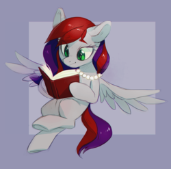 Size: 1739x1716 | Tagged: safe, artist:ls_skylight, oc, oc only, oc:evening prose, pegasus, pony, book, female, flying, jewelry, mare, necklace, pearl necklace, solo