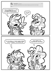 Size: 2271x3156 | Tagged: safe, artist:joeywaggoner, pinkie pie, rainbow dash, equestria girls, g4, comic, deviantart, high res, master pranksters, monochrome, prankster masters