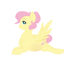 Size: 1800x1600 | Tagged: safe, artist:mah521, fluttershy, pony, g4, alternate hairstyle, female, hair bun, pregnant, prone, simple background, solo, white background