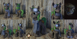 Size: 1992x1000 | Tagged: safe, artist:essorille, oc, oc only, oc:steam shadow, pony, unicorn, clothes, goggles, irl, male, photo, plushie, scarf, solo, stallion