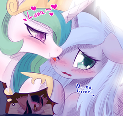Size: 1024x968 | Tagged: safe, artist:phoenixperegrine, princess celestia, princess luna, twilight sparkle, alicorn, pony, dream, drool, female, filly, funny, incest, lesbian, licking, princest, s1 luna, shipper on deck, shipping, that is my fetish, tongue out, twilight the shipper, woona, younger