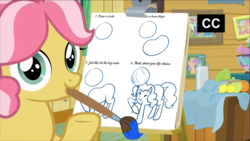 Size: 1280x720 | Tagged: safe, edit, edited screencap, screencap, applejack, babs seed, kettle corn, pinkie pie, rainbow dash, rarity, tender taps, pony, g4, marks and recreation, anatomical horror, circle, first you draw a circle, how to draw, kettle draws, meme, nailed it, narpnarp, tutorial