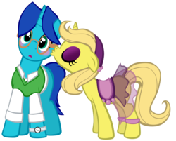 Size: 3396x2724 | Tagged: safe, artist:petraea, oc, oc only, oc:clue, oc:rachel, pony, unicorn, blushing, clothes, female, high res, kissing, male, mare, simple background, stallion, transparent background, vector