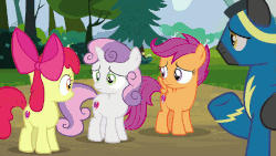 Size: 960x540 | Tagged: safe, screencap, apple bloom, scootaloo, sweetie belle, thunderlane, earth pony, pony, g4, marks and recreation, animated, clothes, cutie mark crusaders, gif, uniform, wonderbolts uniform