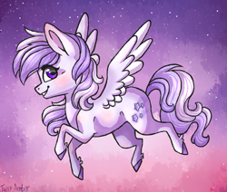 Size: 1548x1312 | Tagged: safe, artist:twixyamber, oc, oc only, oc:starstorm slumber, pegasus, pony, chibi, female, flying, mare, solo