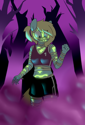 Size: 2167x3209 | Tagged: safe, alternate version, artist:victoreach, oc, oc only, oc:honey wound, anthro, disguise, glowing, halloween, high res, holiday, mummy, nightmare night, solo