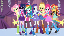 Size: 1280x720 | Tagged: safe, applejack, fluttershy, pinkie pie, rainbow dash, rarity, sci-twi, sunset shimmer, twilight sparkle, equestria girls, equestria girls specials, g4, my little pony equestria girls: dance magic, netflix, tales of canterlot high