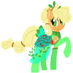 Size: 373x371 | Tagged: safe, artist:sallindaemon, applejack, earth pony, pony, g4, alternate hairstyle, clothes, coat markings, dappled, dress, female, mare, raised hoof, simple background, socks, solo, stockings, thigh highs, transparent background