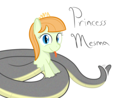 Size: 1000x800 | Tagged: safe, artist:mightyshockwave, oc, oc only, oc:princess mesma, lamia, original species, snake pony, forked tongue, jewelry, looking at you, solo, tail wag, tiara, tongue flick, tongue out