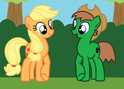 Size: 608x436 | Tagged: safe, applejack, oc, oc:ian, g4