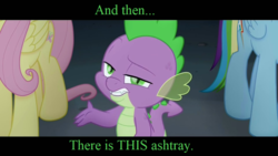 Size: 960x540 | Tagged: safe, edit, fluttershy, rainbow dash, spike, dragon, g4, my little pony: the movie, and then there's this asshole, dreamworks face, image macro, meme, reaction image