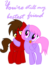 Size: 1200x1600 | Tagged: safe, artist:toyminator900, oc, oc only, oc:chip, oc:melody notes, pegasus, pony, duo, hug, simple background, tongue out, transparent background