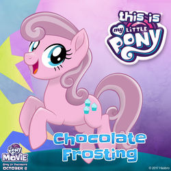 Size: 1080x1080 | Tagged: safe, oc, oc only, oc:chocolate frosting, earth pony, pony, g4, my little pony: the movie, logo, mlp movie pony maker, my little pony logo, open mouth, open smile, smiling