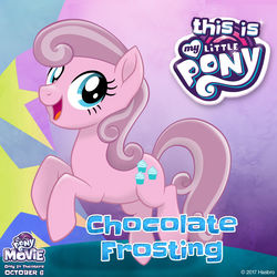 Size: 1080x1080 | Tagged: safe, oc, oc only, oc:chocolate frosting, earth pony, pony, g4, my little pony: the movie, logo, mlp movie pony maker, my little pony logo, open mouth, open smile, smiling, solo