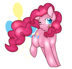 Size: 1975x1879 | Tagged: safe, artist:cloureed, pinkie pie, earth pony, pony, g4, cutie mark background, female, looking at you, mare, one eye closed, simple background, solo, tongue out, transparent background, wink