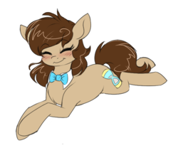 Size: 600x500 | Tagged: safe, artist:cosmalumi, doctor whooves, time turner, earth pony, pony, g4, blushing, bowtie, chest fluff, cute, doctorbetes, eyes closed, female, lying, mare, professor whooves, prone, rule 63, simple background, smiling, solo, the doctoress, transparent background