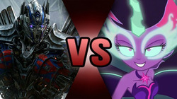 Size: 791x444 | Tagged: safe, artist:8670310, sci-twi, twilight sparkle, equestria girls, g4, clash of hasbro's titans, death battle, exploitable meme, meme, midnight sparkle, nemesis prime, optimus prime, transformers, transformers: the last knight