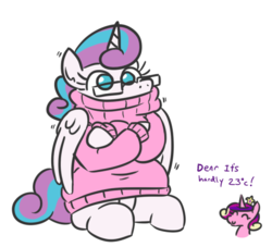 Size: 529x480 | Tagged: safe, artist:jargon scott, princess cadance, princess flurry heart, alicorn, pony, g4, clothes, female, mare, nerd, nerdy heart, no pupils, simple background, sweater, white background