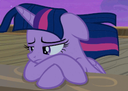 Size: 1040x740 | Tagged: safe, screencap, twilight sparkle, alicorn, pony, g4, once upon a zeppelin, airship, animated, cloud, cropped, female, floppy ears, gif, loop, night, sad, solo, stars, twilight sparkle (alicorn), windswept mane, zeppelin