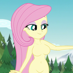 Size: 720x720 | Tagged: safe, edit, edited edit, edited screencap, screencap, fluttershy, equestria girls, g4, my little pony equestria girls: legend of everfree, barbie doll anatomy, belly button, breasts, casual nudity, featureless breasts, featureless crotch, female, nudity