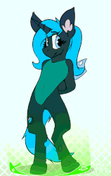 Size: 757x1201 | Tagged: safe, artist:ralek, oc, oc only, oc:mellatune, changeling, changeling queen, pegasus, unicorn, semi-anthro, g4, abstract background, animated, arm behind back, bipedal, blue changeling, changeling oc, changeling queen oc, changing, concave belly, cute, cuteling, female, fire, frame by frame, gif, gradient background, horn, looking at you, magic, simple background, slender, smiling, solo, swaying hips, thin, transformation, weapons-grade cute, white background
