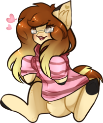 Size: 1024x1222 | Tagged: safe, artist:floofmaster, oc, oc only, oc:katie, clothes, glasses, heart, hoodie, simple background, transparent background, unshorn fetlocks