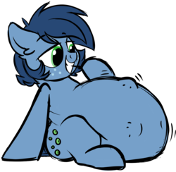 Size: 1687x1644 | Tagged: safe, artist:mulberrytarthorse, oc, oc only, oc:huckleberry bleu, earth pony, pony, belly, belly bumps, fetish, male, simple background, solo, transparent background, vore