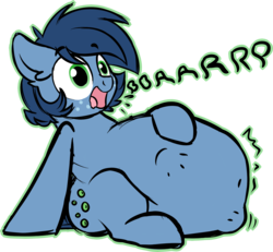 Size: 1789x1650 | Tagged: safe, artist:mulberrytarthorse, oc, oc only, oc:huckleberry bleu, earth pony, pony, belly, belly bumps, burp, fetish, male, open mouth, simple background, solo, transparent background, vore