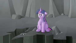 Size: 3840x2160 | Tagged: safe, artist:andelai, twilight sparkle, alicorn, pony, g4, my little pony: the movie, basalt beach, crying, female, high res, mare, no i can't i ruined everything, rock, sad, sitting, solo, stone, this will not end well, twilight sparkle (alicorn)