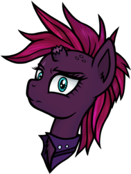Size: 509x673 | Tagged: safe, artist:wellfugzee, tempest shadow, pony, unicorn, g4, my little pony: the movie, alternate hairstyle, broken horn, bust, clothes, eye scar, female, horn, jacket, leather jacket, mare, mohawk, punk, raripunk, scar, simple background, transparent background