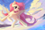 Size: 2002x1377 | Tagged: safe, artist:fensu-san, fluttershy, pegasus, pony, seagull, g4, blushing, cloud, cute, female, looking back, mare, shyabetes, sky, solo, spread wings, water, wings