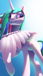 Size: 3240x5760 | Tagged: safe, princess celestia, alicorn, pony, g4, female, horn, mare, smiling, solo, subsurface scattering, wings
