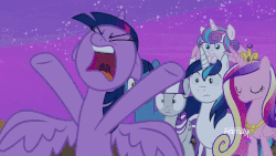 Size: 600x338 | Tagged: safe, screencap, princess cadance, princess flurry heart, shining armor, twilight sparkle, alicorn, pony, g4, once upon a zeppelin, angry, animated, gif, twilight sparkle (alicorn)