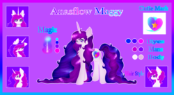 Size: 1024x563 | Tagged: safe, artist:anasflow, oc, oc only, oc:anasflow maggy, pony, unicorn, female, magic, mare, reference sheet, solo