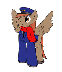 Size: 1073x1249 | Tagged: safe, artist:the-furry-railfan, oc, oc only, oc:winterlight, clothes, hat, mailpony, male, postman's hat, royal mail, scarf, simple background, solo, spread wings, stallion, white background, wings