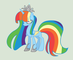 Size: 1520x1248 | Tagged: safe, artist:galaxystarswirlyt, rainbow dash, alicorn, pony, g4, alicornified, alternate hairstyle, colored wings, crown, female, jewelry, multicolored wings, race swap, rainbowcorn, regalia, simple background, solo