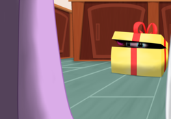 Size: 1483x1032 | Tagged: safe, artist:ilyasnow, pinkie pie, twilight sparkle, earth pony, pony, g4, box, female, imminent surprise, indoors, mare, pony in a box, present, soon