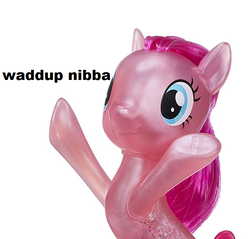 Size: 842x804 | Tagged: safe, pinkie pie, seapony (g4), g4, bipedal, female, meme, nibba, not salmon, ponk, seaponified, seapony pinkie pie, shitposting, simple background, smiling, solo, species swap, text, thanks, underhoof, wat, white background