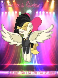 Size: 1024x1365 | Tagged: safe, artist:pandapal102, songbird serenade, pegasus, pony, g4, my little pony: the movie, bow, female, lyrics, mare, microphone, rainbow (song), sia (singer), solo, song reference, text, watermark