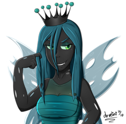 Size: 1024x1002 | Tagged: safe, artist:drvelint, queen chrysalis, changeling, changeling queen, human, g4, female, grin, humanized, simple background, smiling, solo, transparent background