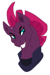 Size: 2219x3333 | Tagged: safe, artist:sharkcatz, tempest shadow, pony, unicorn, g4, my little pony: the movie, broken horn, bust, evil grin, faic, female, grin, happy, high res, hoers, horn, mare, silly little ponies, simple background, smiling, smirk, solo, transparent background