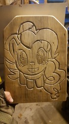 Size: 746x1328 | Tagged: safe, pinkie pie, g4, carving, irl, photo, wood