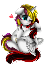Size: 2550x3509 | Tagged: safe, artist:pridark, oc, oc only, pegasus, pony, unicorn, commission, floppy ears, heart, high res, simple background, smiling, snuggling, transparent background