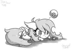 Size: 1264x888 | Tagged: safe, artist:kousagi-hime, fluttershy, bat pony, pony, g4, bag, bat wings, candy, female, floppy ears, flutterbat, food, halloween, holiday, inktober, inktober 2017, looking at something, monochrome, prone, race swap, sad, solo, teary eyes, thought bubble, wings