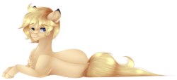 Size: 2668x1216 | Tagged: safe, artist:mauuwde, oc, oc only, oc:devin mercer, earth pony, pony, male, one eye closed, prone, simple background, solo, stallion, transparent background, wink