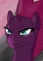 Size: 2480x3507 | Tagged: safe, artist:rengam, tempest shadow, pony, unicorn, g4, my little pony: the movie, broken horn, bust, eye scar, female, frown, glare, high res, horn, mare, portrait, scar, simple background, solo, tempest shadow is not amused, unamused