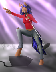 Size: 3011x3850 | Tagged: safe, artist:noodlefreak88, oc, oc only, oc:legato, unicorn, anthro, commission, high res, midriff, solo